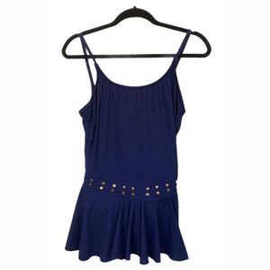 Sun Streak Size 16 Swimsuit Navy Blue One Piece Newport News Studs Skirt Vintage